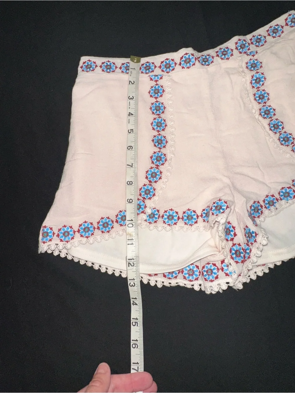 Blue Rain Sz M Francesca's bohemian embroidered scalloped shorts colorful floral